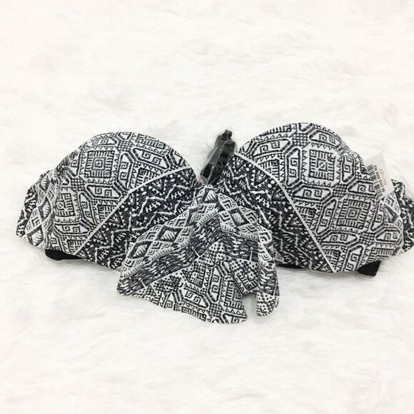 Arizona Jeans Bikini Top Sz L Push Up Strapless Black White Bra Swim - Picture 3 of 8
